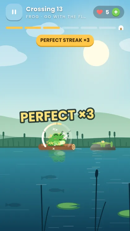 A frog leaping across the river